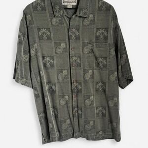 Jamaica Jaxx Vintage Olive Green 100% Silk Hawaiian Camp Shirt Size L